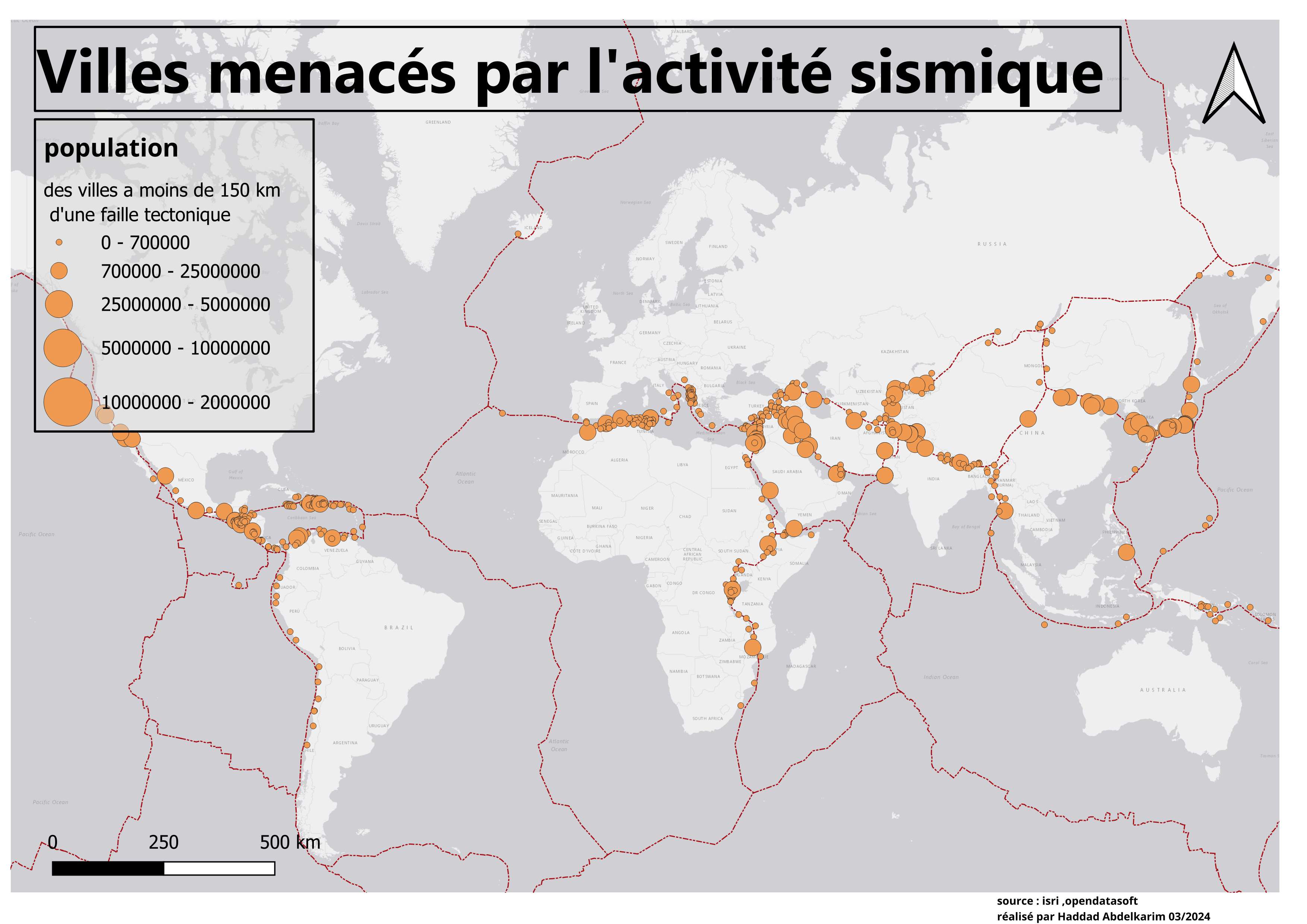 Carte villes menacés par l'activité sismique